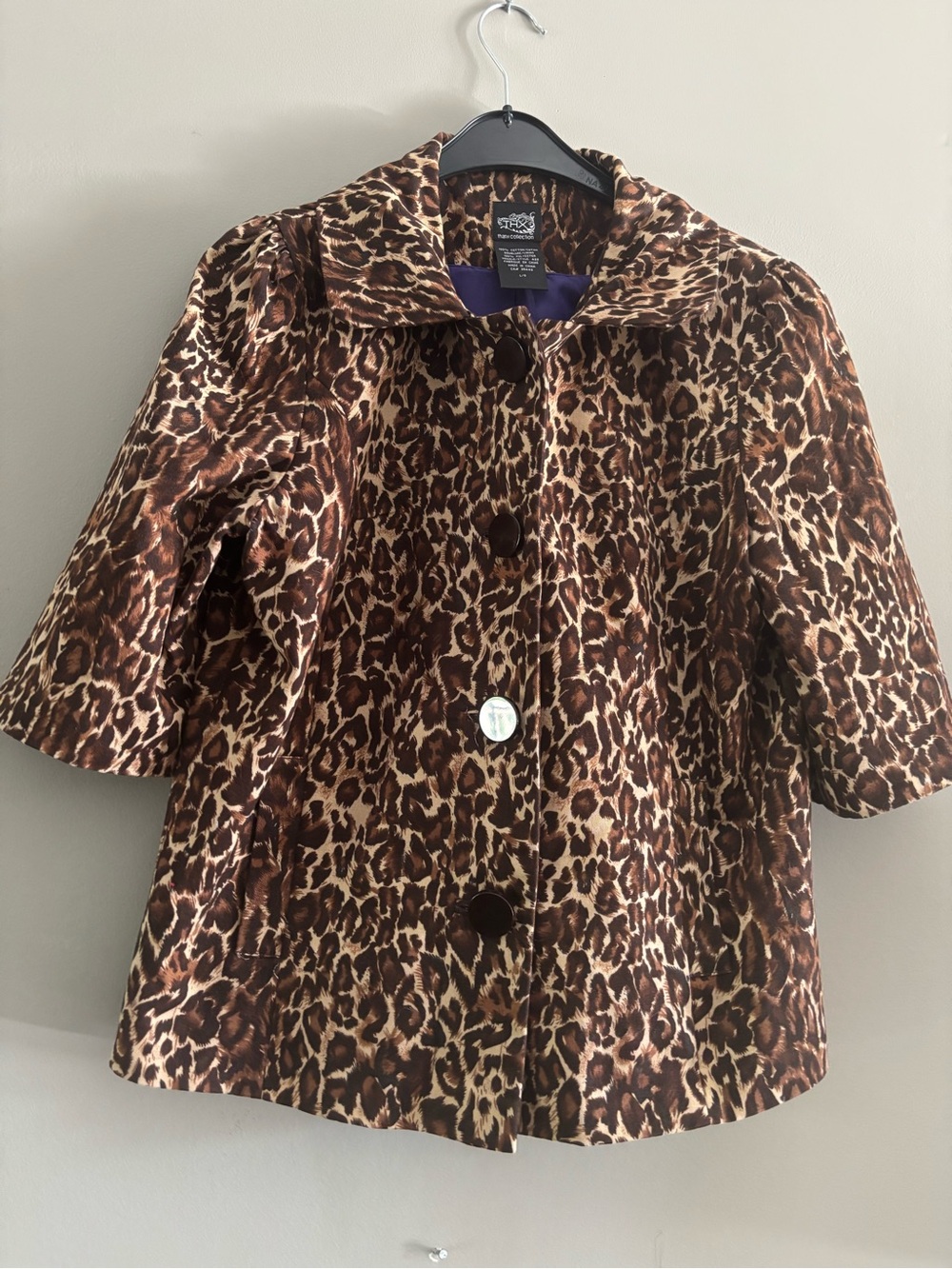 Thanx Collection Leopard Print Short  Blazer - Brown, Large